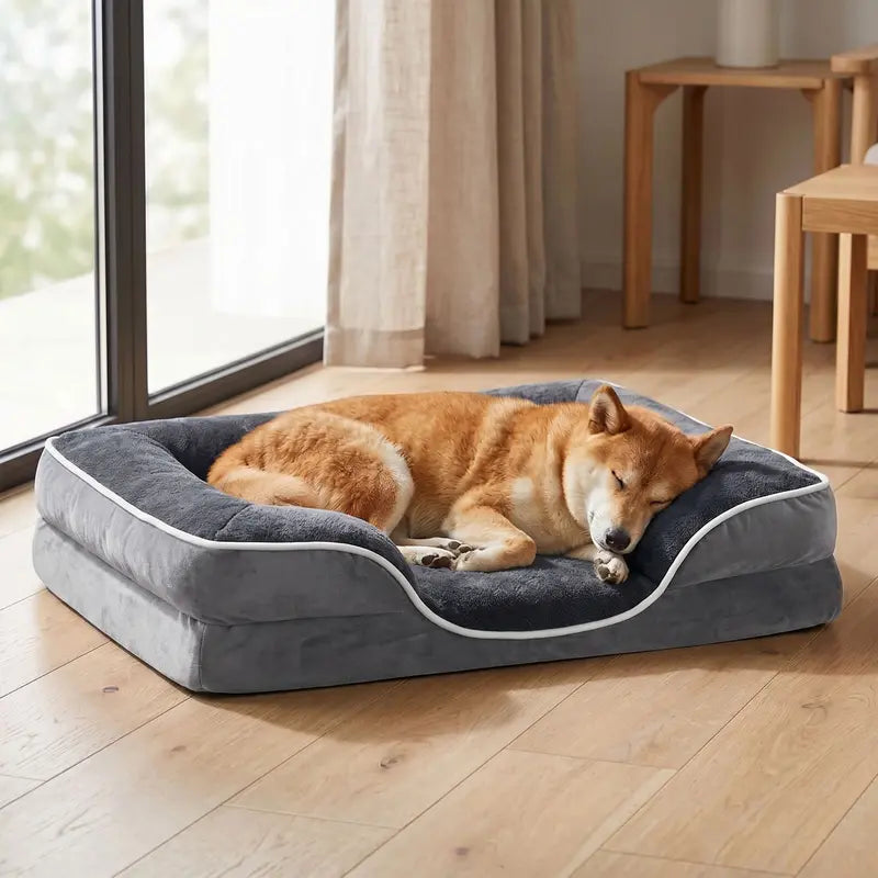 Sweetcrispy Large Dog Orthopedic Memory Foam Sofa Bed - 3-Sided Bolsters, 20.0In L X 24.0In W X 8.0In Th, Waterproof Fleece Detachable Cover, Non-Slip Base, Joint Relief, Alleviate Pressure Points, Extra Neck & Head Support, 24-48Hr Recovery Time