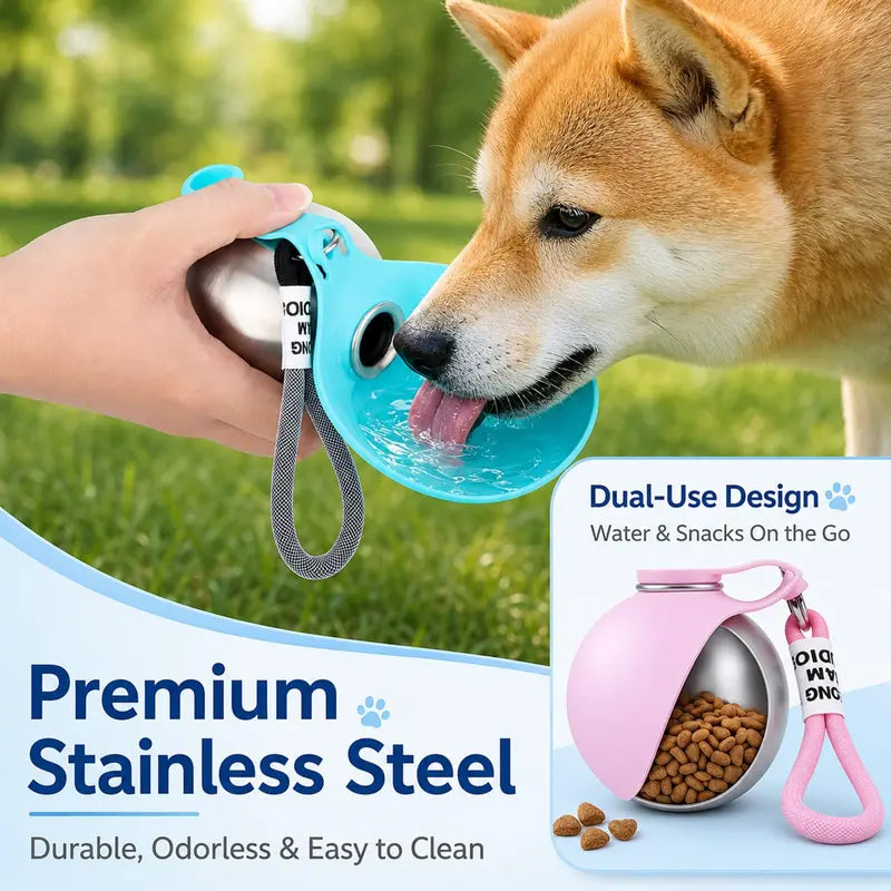 Lumikata 2-In-1 Portable Dog Water Bottle - 10Oz Stainless Steel, Silicone Foldable