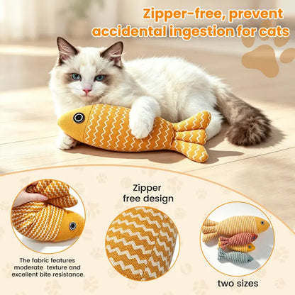 Catnip Fish Cat Kicker Toy - Soft Cotton-Linen Stuffed Toy with PP Cotton Filling, Wave Pattern, No Battery, Great for Indoor Cats' Kick & Bite Play, Stimulates Interactive Fun