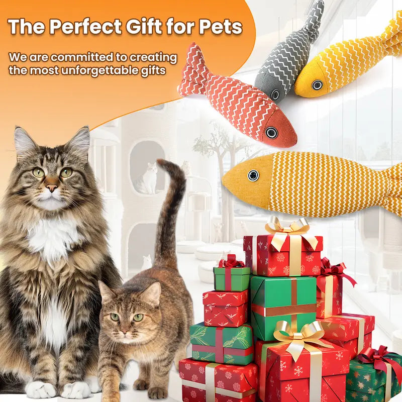 Catnip Fish Cat Kicker Toy - Soft Cotton-Linen Stuffed Toy with PP Cotton Filling, Wave Pattern, No Battery, Great for Indoor Cats' Kick & Bite Play, Stimulates Interactive Fun