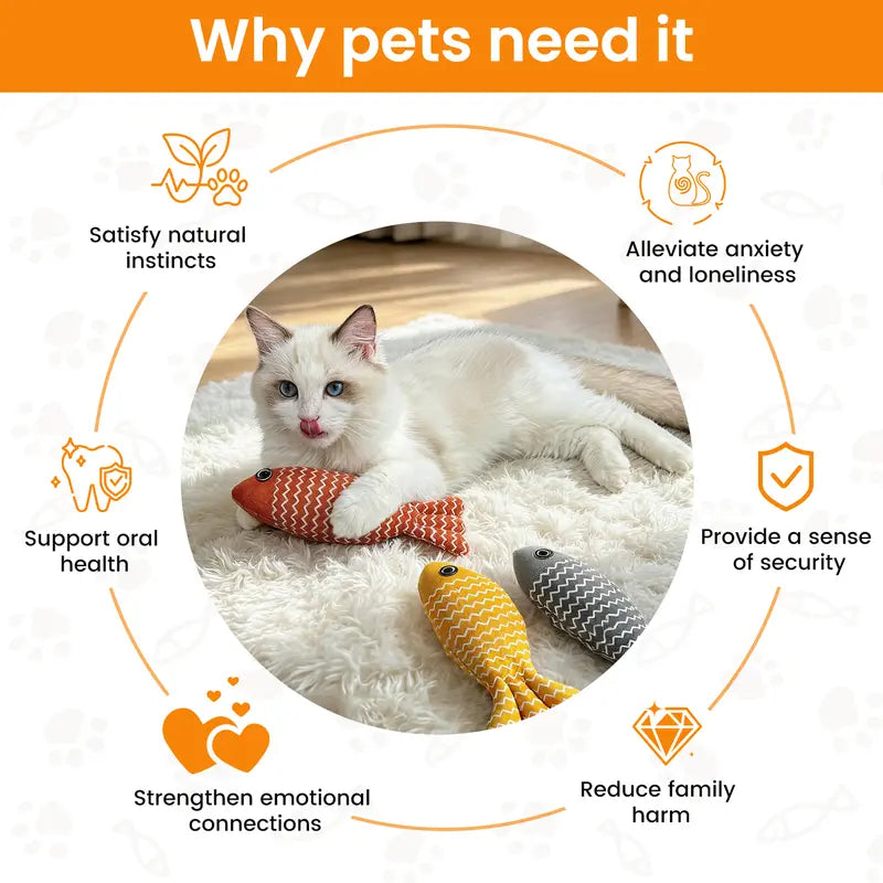 Catnip Fish Cat Kicker Toy - Soft Cotton-Linen Stuffed Toy with PP Cotton Filling, Wave Pattern, No Battery, Great for Indoor Cats' Kick & Bite Play, Stimulates Interactive Fun