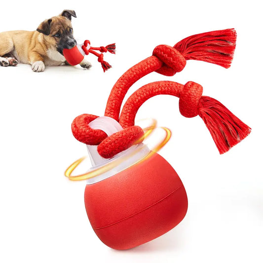Potaroma Interactive Dog Toy - Automatic Rolling, Touch-Activated Squeaky Ball with Rechargeable Dynamic Motion and Durable Rope for Indoor Training and Healthy Chewing for Small to Medium Puppies, Dark Red, Boredom Reducer
