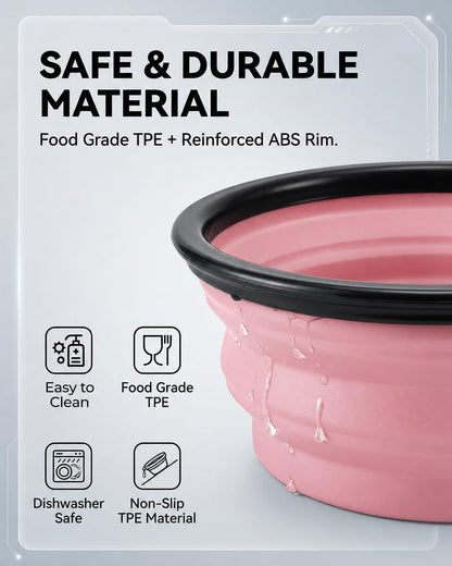 Collapsible Dog Bowls for Travel, 2-Pack Dog Portable Water Bowl for Dogs Cats Pet Foldable Feeding Watering Dish for Traveling Camping with Carabiners, BPA Free (Grey&Pink, Medium (Pack of 2))