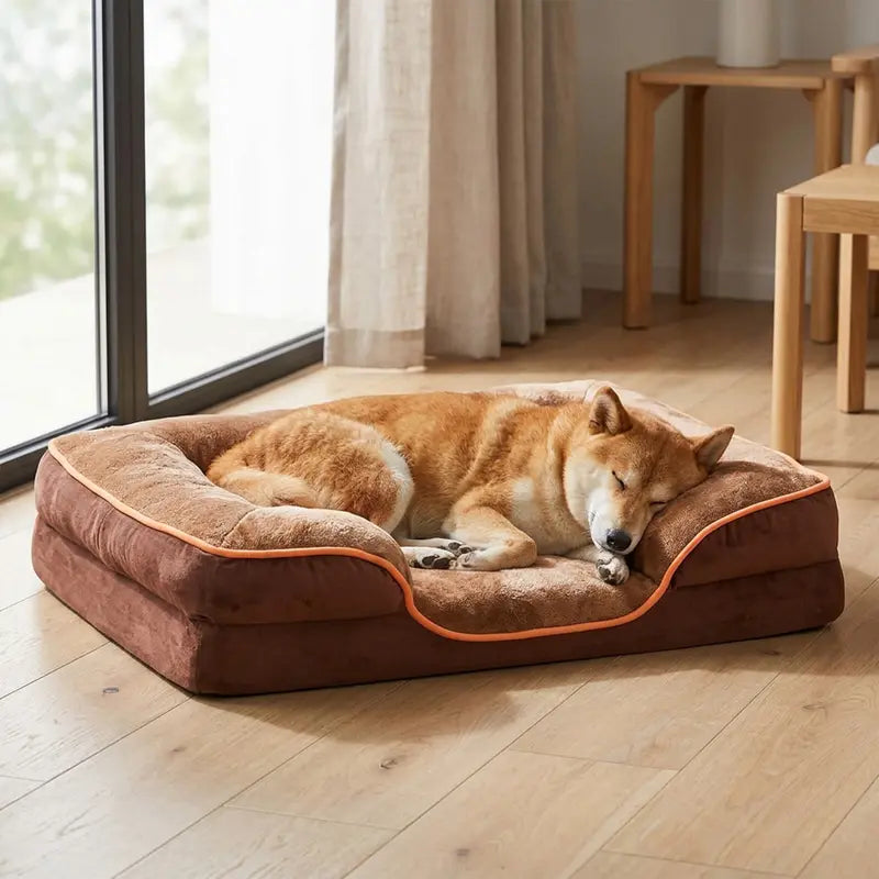 Sweetcrispy Large Dog Orthopedic Memory Foam Sofa Bed - 3-Sided Bolsters, 20.0In L X 24.0In W X 8.0In Th, Waterproof Fleece Detachable Cover, Non-Slip Base, Joint Relief, Alleviate Pressure Points, Extra Neck & Head Support, 24-48Hr Recovery Time