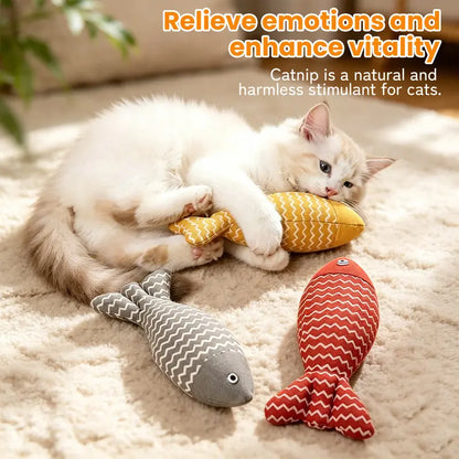 Catnip Fish Cat Kicker Toy - Soft Cotton-Linen Stuffed Toy with PP Cotton Filling, Wave Pattern, No Battery, Great for Indoor Cats' Kick & Bite Play, Stimulates Interactive Fun