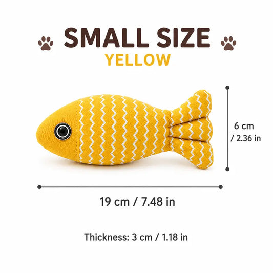 Catnip Fish Cat Kicker Toy - Soft Cotton-Linen Stuffed Toy with PP Cotton Filling, Wave Pattern, No Battery, Great for Indoor Cats' Kick & Bite Play, Stimulates Interactive Fun