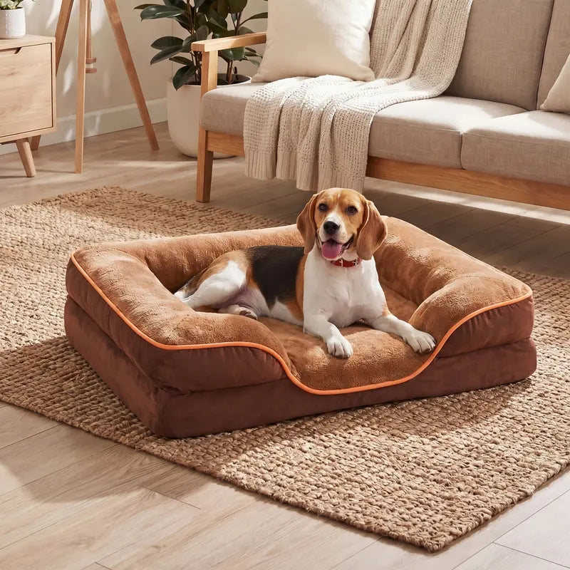 Sweetcrispy Large Dog Orthopedic Memory Foam Sofa Bed - 3-Sided Bolsters, 20.0In L X 24.0In W X 8.0In Th, Waterproof Fleece Detachable Cover, Non-Slip Base, Joint Relief, Alleviate Pressure Points, Extra Neck & Head Support, 24-48Hr Recovery Time
