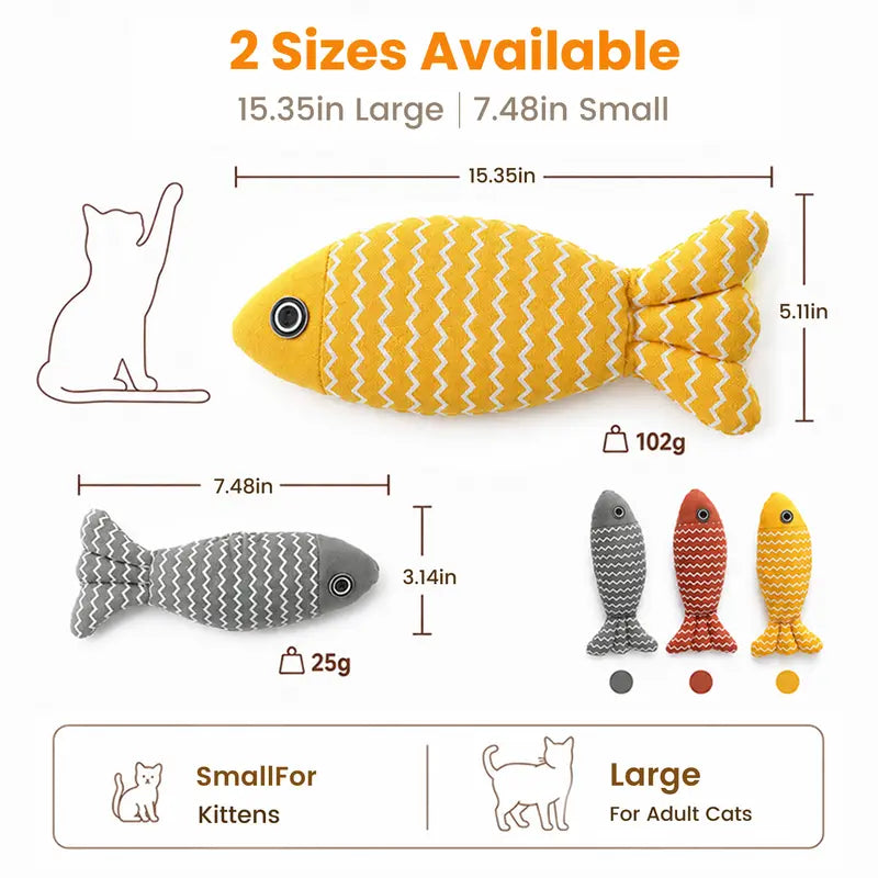 Catnip Fish Cat Kicker Toy - Soft Cotton-Linen Stuffed Toy with PP Cotton Filling, Wave Pattern, No Battery, Great for Indoor Cats' Kick & Bite Play, Stimulates Interactive Fun