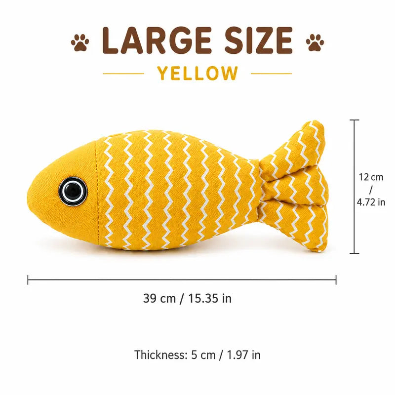 Catnip Fish Cat Kicker Toy - Soft Cotton-Linen Stuffed Toy with PP Cotton Filling, Wave Pattern, No Battery, Great for Indoor Cats' Kick & Bite Play, Stimulates Interactive Fun