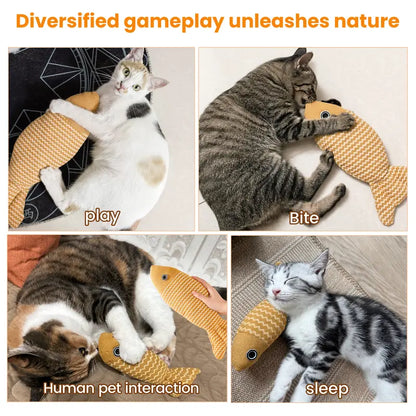 Catnip Fish Cat Kicker Toy - Soft Cotton-Linen Stuffed Toy with PP Cotton Filling, Wave Pattern, No Battery, Great for Indoor Cats' Kick & Bite Play, Stimulates Interactive Fun